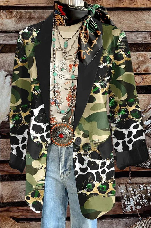 Camouflage Cow Print Blazer Women's Navy Jacket
