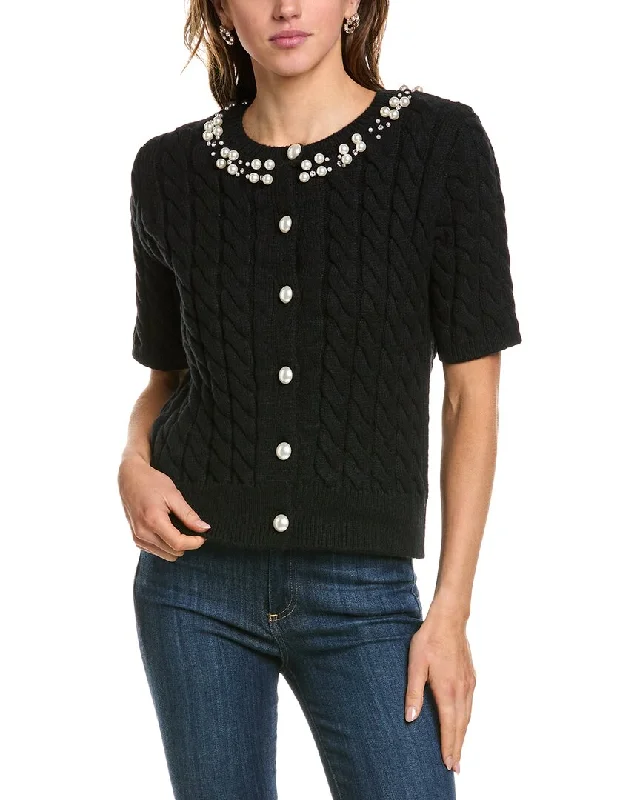 BCBGMAXAZRIA Cable Knit Cardigan Hooded Caped Shawl Collar