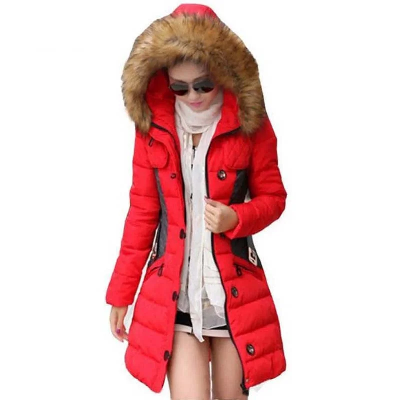 Jacket Women Parka Fur Collar Thickening Cotton Padded Coat Fashionable Fitted Parka Jacket