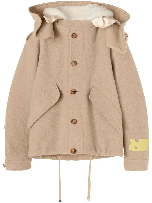 WOOL HOODED SHORT PARKA BEIGE NO COLOR Trendy Oversized Long Parka