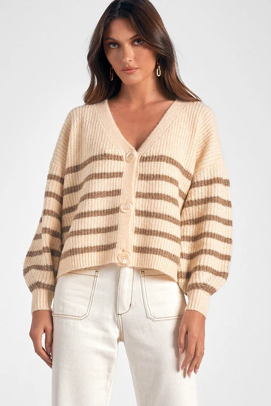 Women's Elan Stripe Cardigan Sweater Houndstooth Herringbone Solid