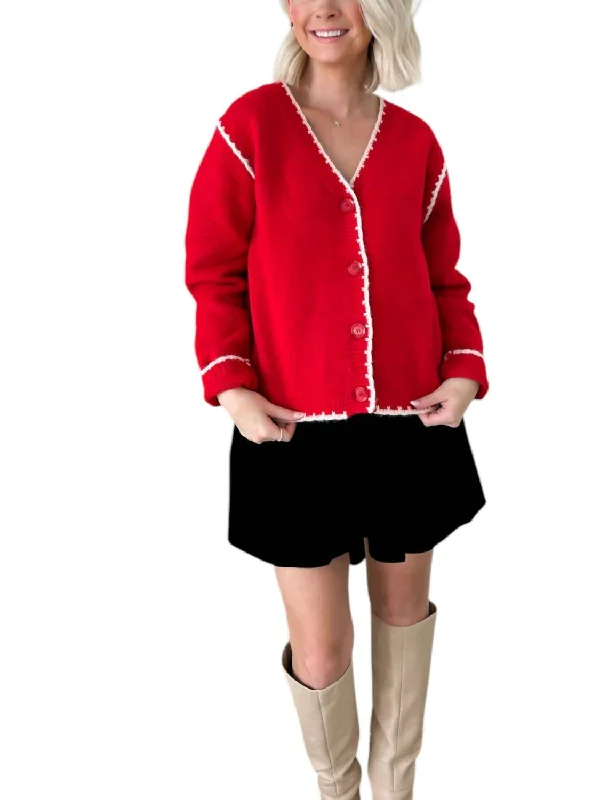 Holly Jolly Button Down Cardigan In Red Casual Formal Business
