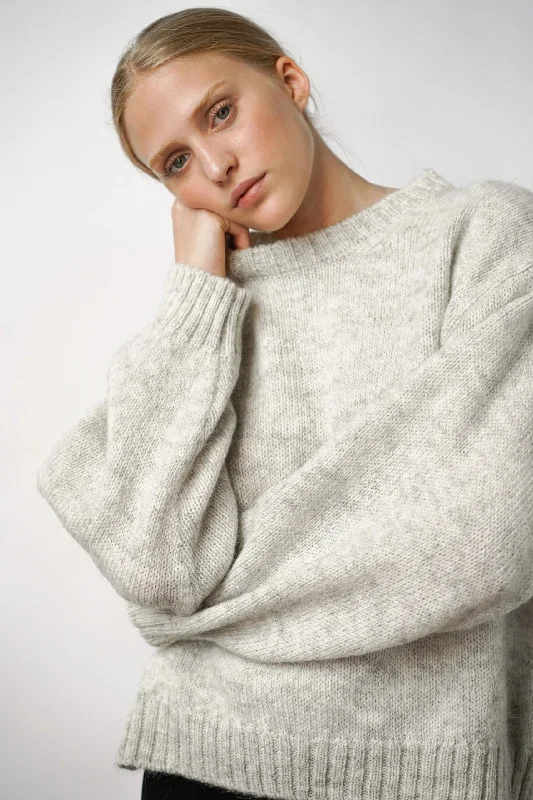 Ire Knitted Sweater Sand Melange Chenille Brocade Lace