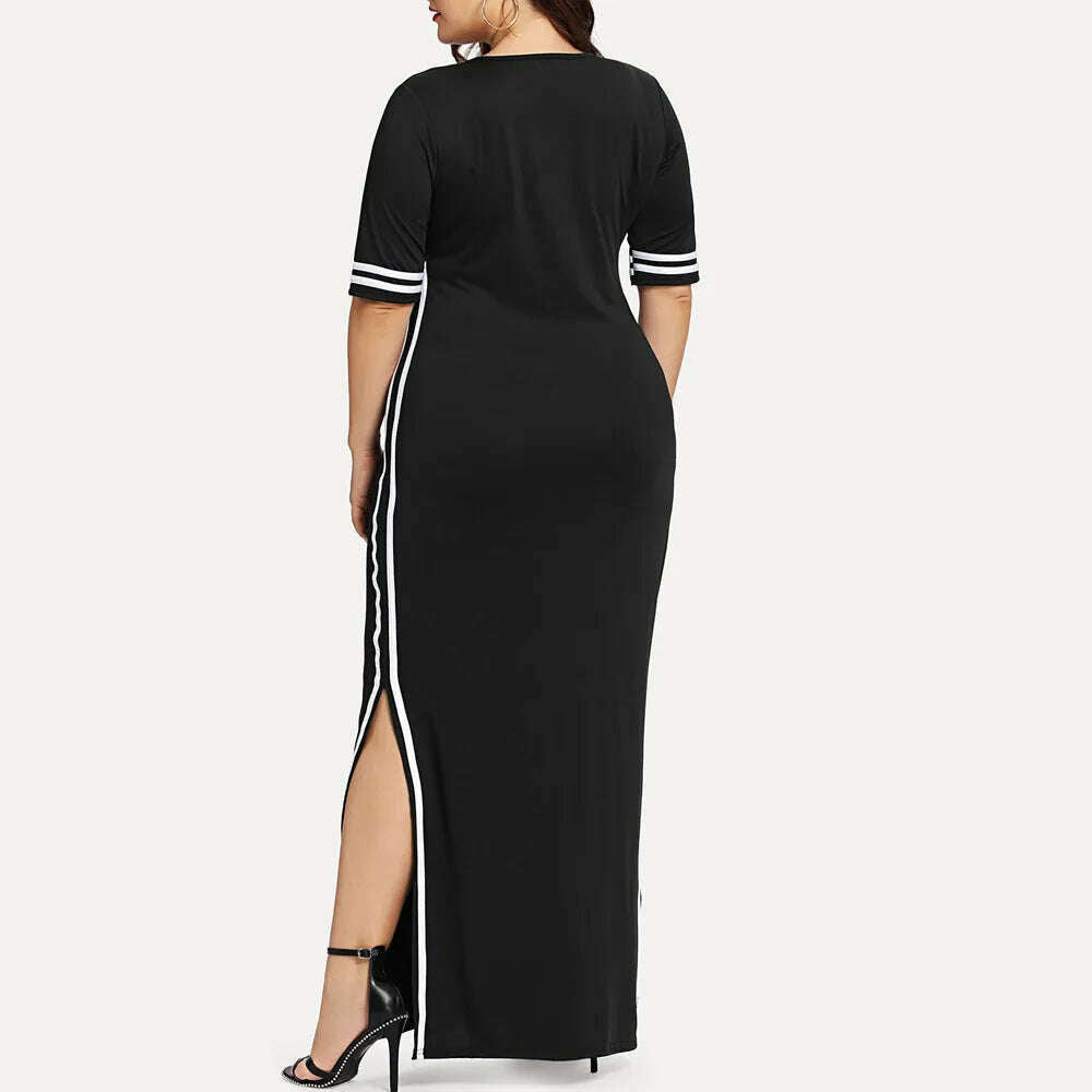 Women Fashion Long Sport Dress Casual Slim Stripe Split Dress Party Night Dresses Long Dress Female Evening Dress Gothic