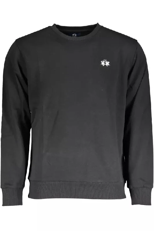 Black Cotton Men Sweater Spandex Rayon Corduroy