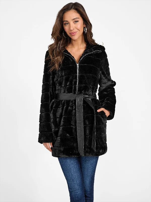 Connie Hooded Faux-Fur Parka Cozy Drawstring Parka Jacket