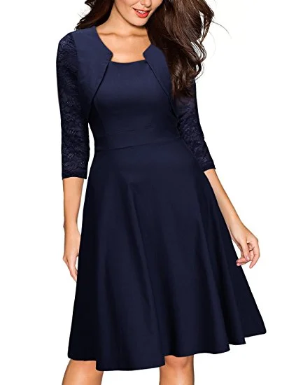 Women's Vintage Sexy Irregular Hem 3/4 Lace Sleeve Polyster Casual Cocktail Party Office Dress 2019 Women Dress Female