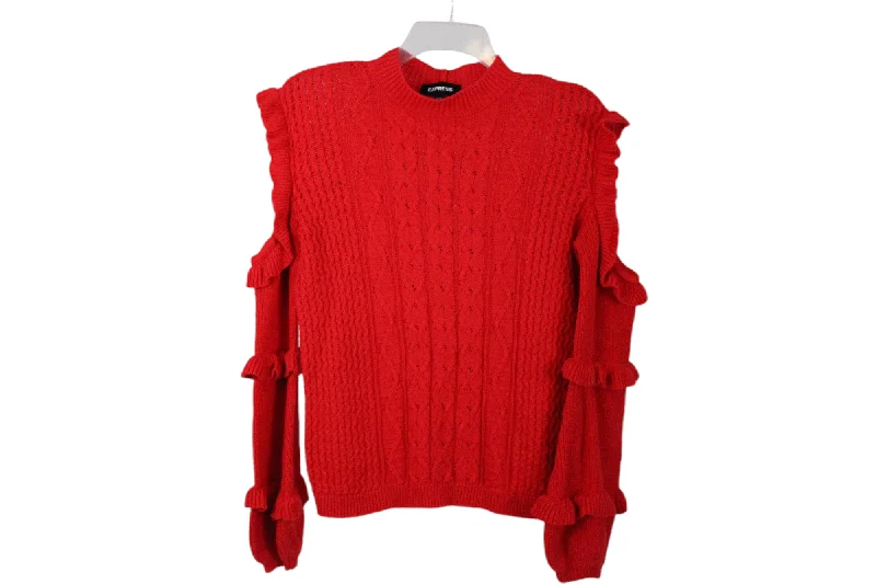 Express Red Knit Cold Shoulder Sweater | XS Stretchy Elastic Breathable