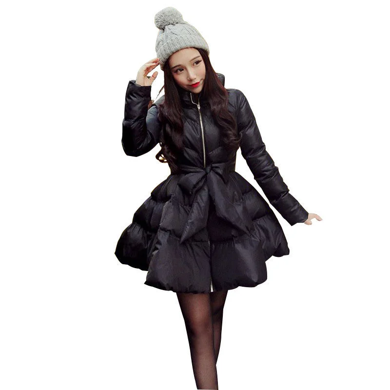 Arrival Bow Waist Fluffy Skirt A Warm Coat Jacket Parkas For Women Down And Parkas Long Elegant Mid-Length Parka