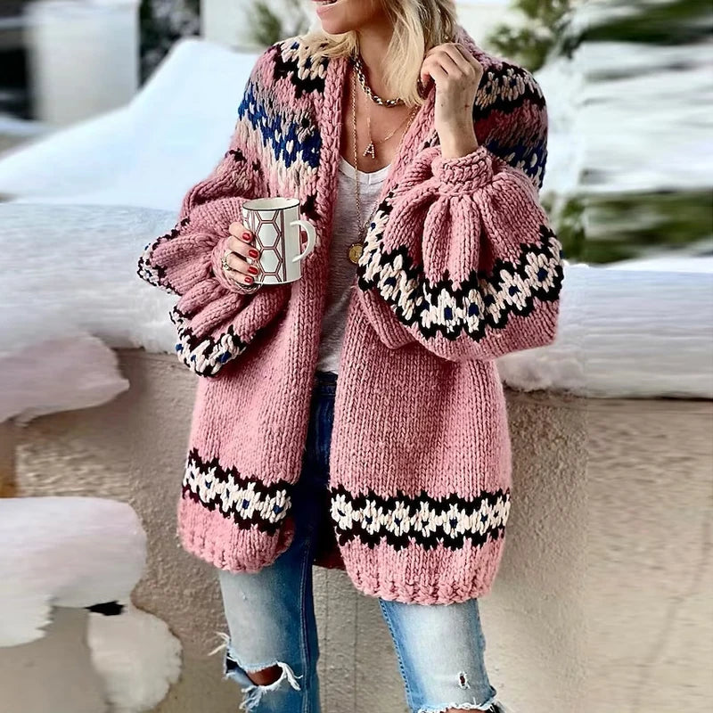 Advbridge Winter Casual Print Thickened Warm Cardigan Elegant Lantern Sleeve Knitted Outwear Women's Jacquard Street Loose Sweater Outwear Fleece Fabric Down Fabric Feather Fabric Advbridge Winter Casual Print Thickened Warm Cardigan Elegant Lantern Sleeve Knitted Outwear Women's Jacquard Street Loose Sweater Outwear Fleece Fabric Down Fabric Feather Fabric