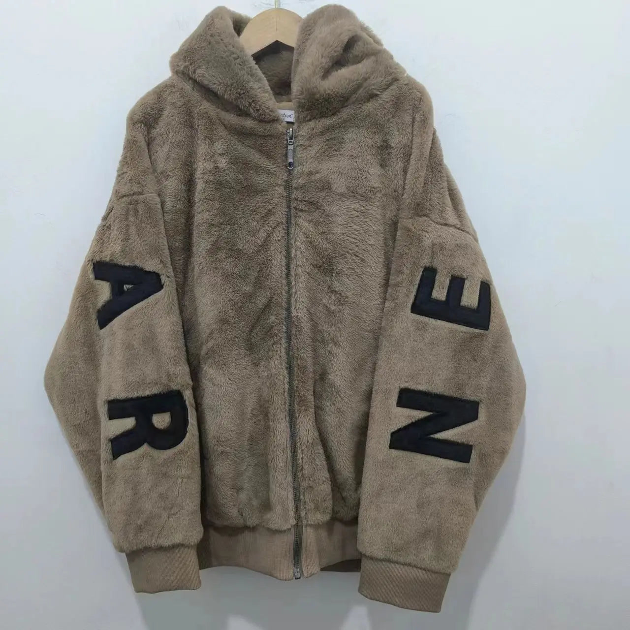 Advbridge Womens Cotton Jacket Solid Color Letters Imitation Mink Velvet Zipper Hoodie Autumn and Winter Couple Style Cotton Cardigan Glossy Satin Silk
