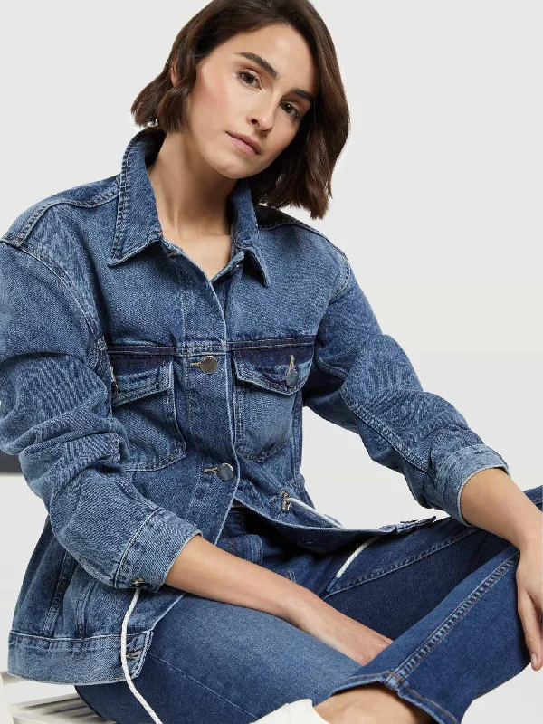 Denim Jacket With Adjustable Waist Belted Jacket Elasticated Jacket Padded Jacket