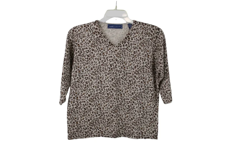 Karen Scott Leopard Sweaters | M Spandex Blend Rayon Blend Denim Blend