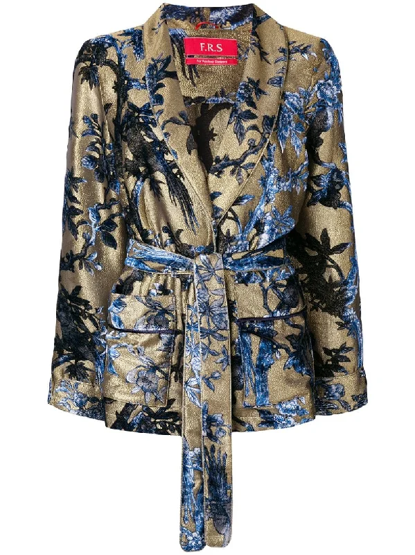 floral print belted blazer Linen Women's Suit