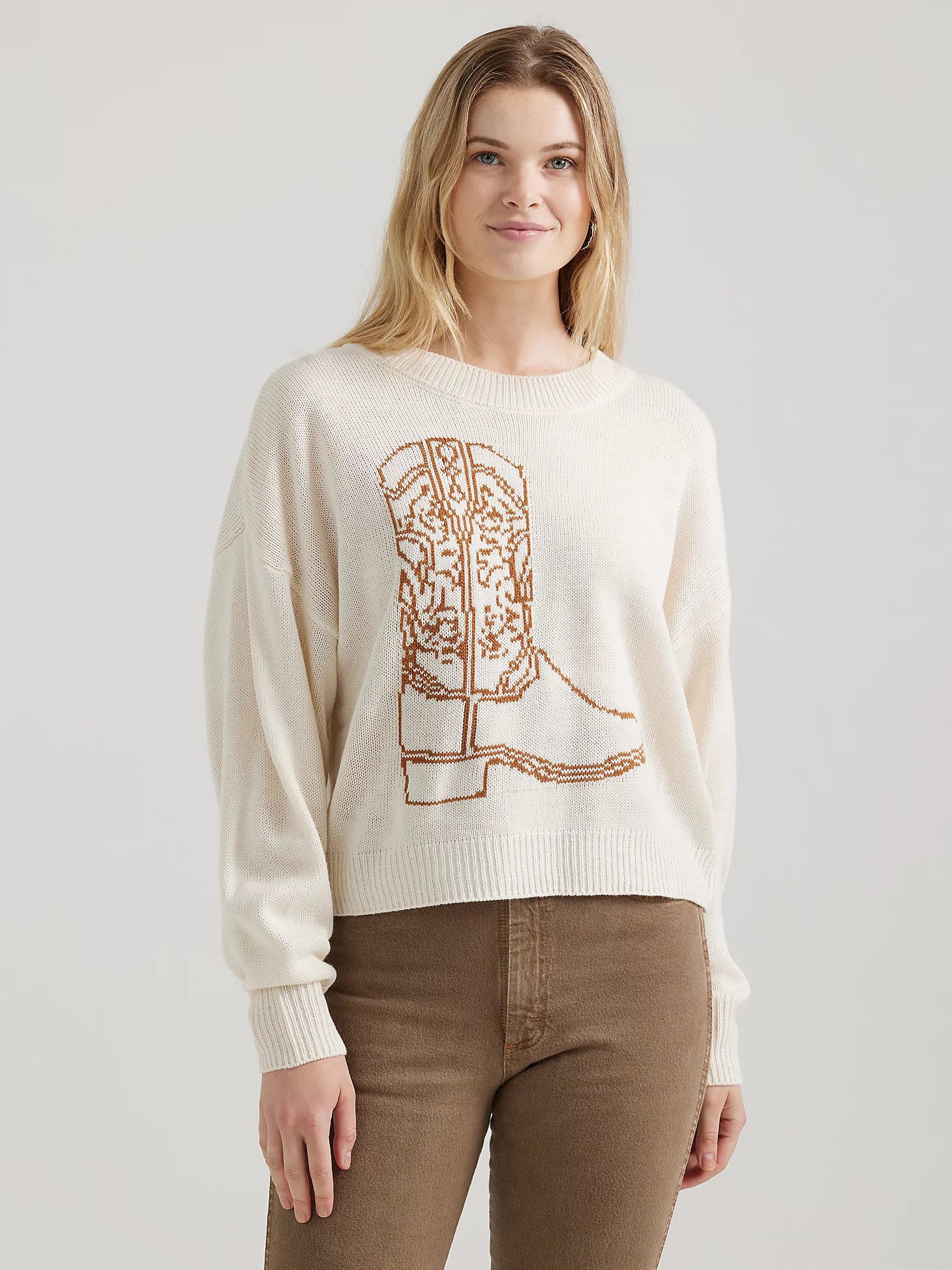 Women's Wrangler White Boot Sweater Terry Blend Velvet Blend Canvas Blend