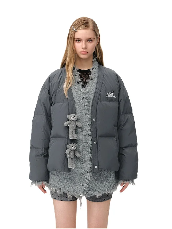 Bear Rough Edge Down Jacket Cardigan Sweater Pullover