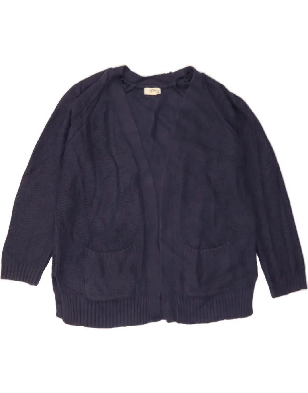 FAT FACE Womens Open Cardigan Sweater UK 12 Medium Navy Blue Viscose Cable Knit Ribbed Knit Lace Knit