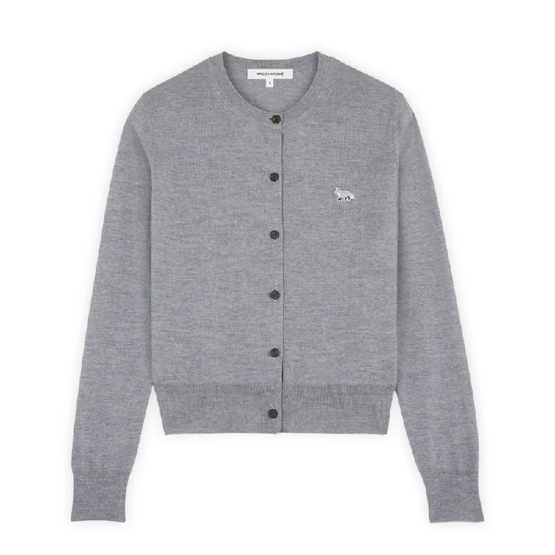 Women's Baby Fox Patch Regular Cardigan Grey Melange Satin Blend Silk Blend Wool Blend Women's Baby Fox Patch Regular Cardigan Grey Melange Satin Blend Silk Blend Wool Blend
