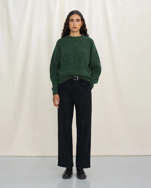 Cropped Knit Sweater Wool-Blend Green Ribbed Striped Patterned