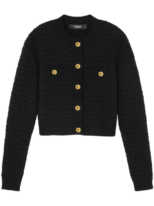Versace Black Tweed Boucle Jacket Knit Jacket Woven Jacket Fleece Jacket