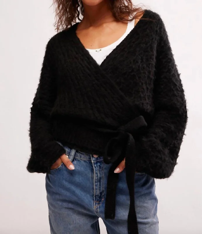 Over You Cardigan In Black Zippered Front Buttoned Front Snap Front