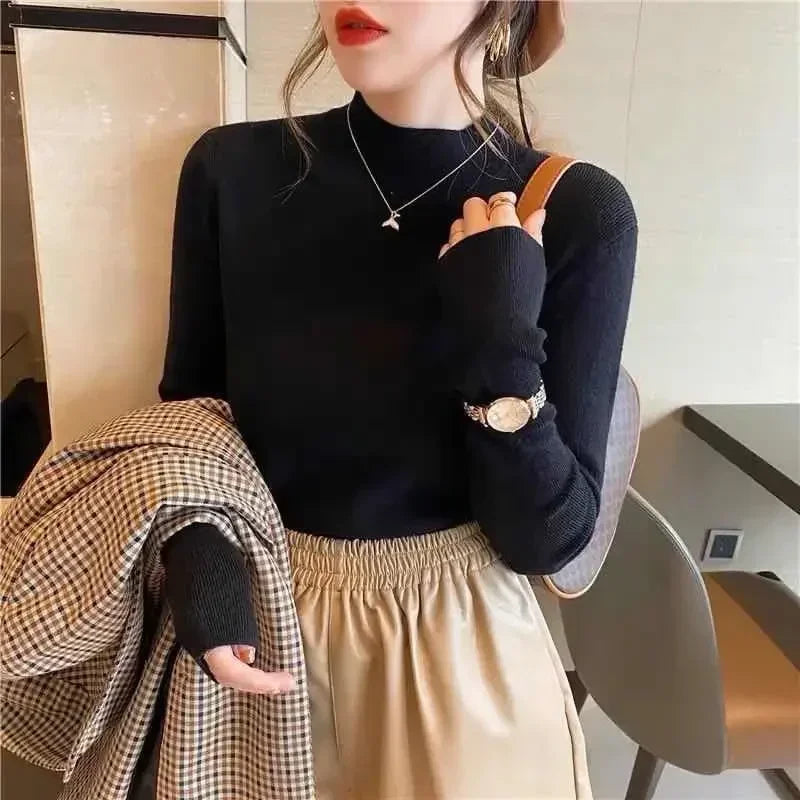 Fashion Half Turtleneck Pullover Sweater Elegant Long Sleeve Basic Knitted Tops Autumn Winter Jumper Women Clothes Sueter Real Fur Shearling Chenille Fashion Half Turtleneck Pullover Sweater Elegant Long Sleeve Basic Knitted Tops Autumn Winter Jumper Women Clothes Sueter Real Fur Shearling Chenille