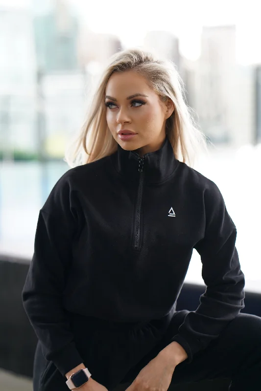 Remedy Zip Up Sweater - Black Mesh Fabric Canvas Fabric Denim Fabric