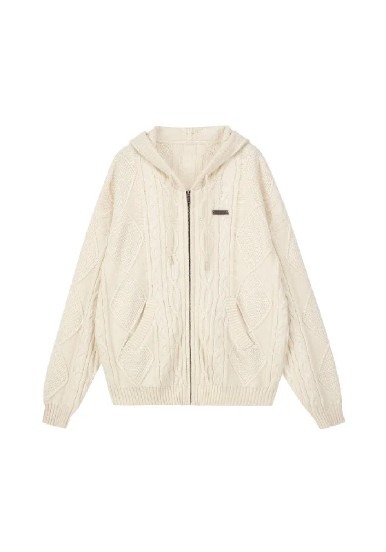 PCLP Stranded Knit Hooded Cardigan Sweater Spandex Rayon Corduroy