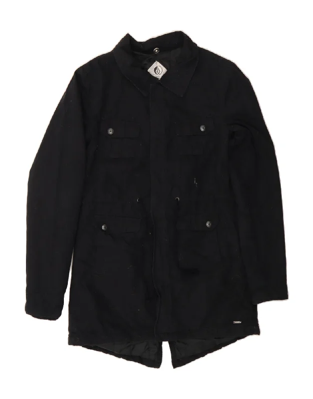 VOLCOM Womens Parka Jacket UK 10 Small Black Cotton Double-Breasted Hooded Parka