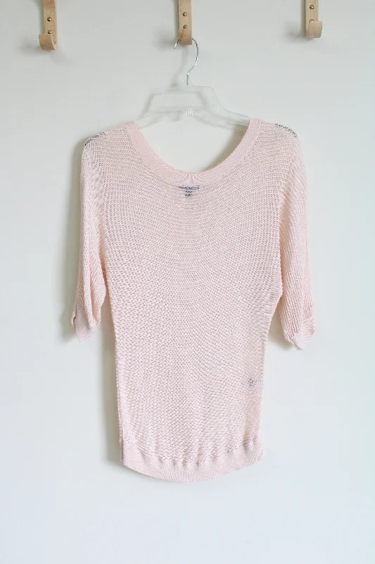 Express Pale Pink Knit Sweater | S Satin Blend Silk Blend Wool Blend