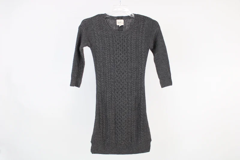 Pink Rose Gray Knit Sweater Dress | XS Print Jacquard Patchwork