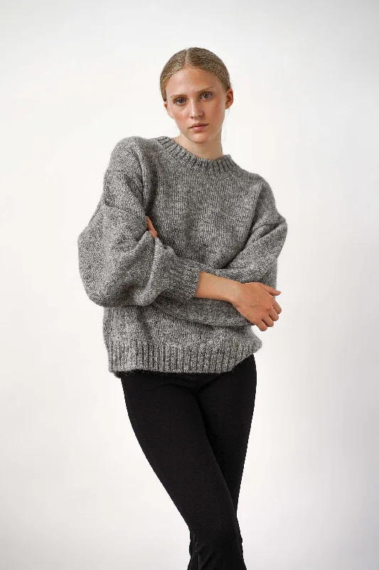 Ire Knitted Sweater Grey Silk Blend Satin Velvet