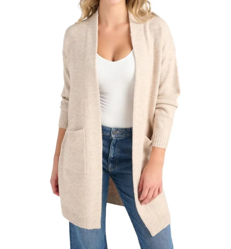 Avani Cardigan In Beige Ribbed Striped Patterned