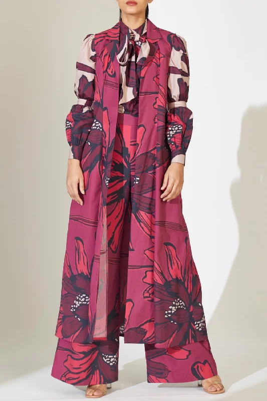 Red And Maroon Floral Sleeveless Jacket Insulated Jacket Fitted Jacket Loose Jacket