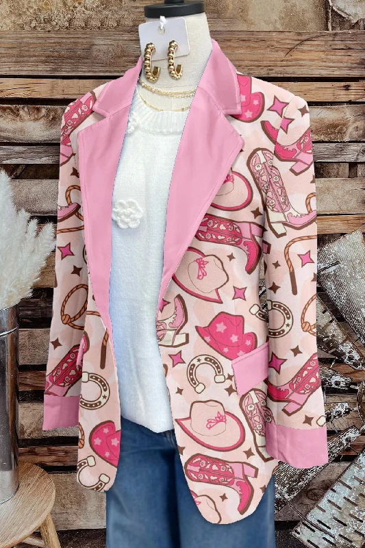 Sweet Western Print Long Sleeve Blazer Women's Premium Blazer