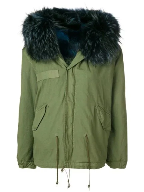 ARMY MINI PARKA WITH COYOTE FUR Warm Thick Hooded Parka