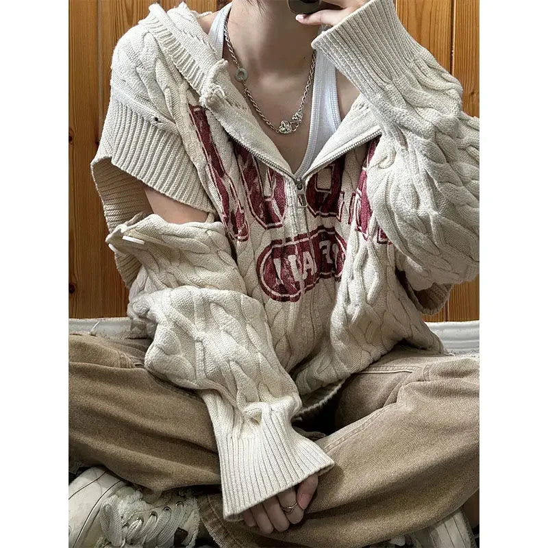 Advbridge Hip Hop Streetwear Oversized Sweater Women Letter Cardigan Autumn And Winter Versatile Detachable Knit Loose Pullover Y2k Top Casual Formal Business Advbridge Hip Hop Streetwear Oversized Sweater Women Letter Cardigan Autumn And Winter Versatile Detachable Knit Loose Pullover Y2k Top Casual Formal Business