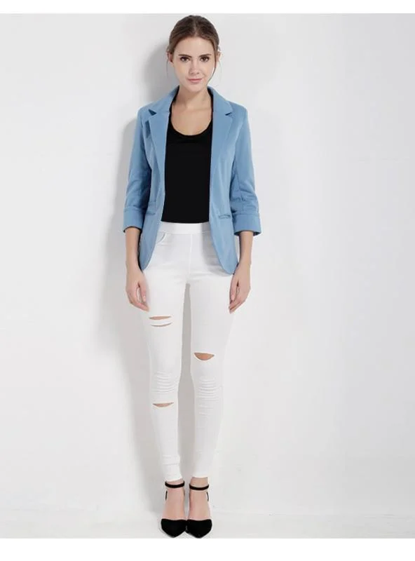 NOTCHED OFFICE WORK OPEN FRONT BLAZER Women's Simple Jacket