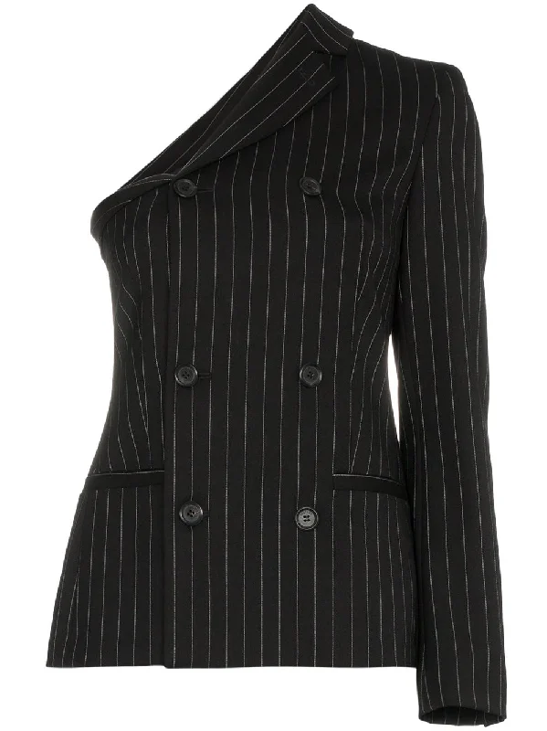 one sleeve double breasted striped virgin wool blend blazer Women's Luxurious Jacket