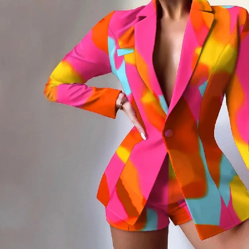 Fashion Long Sleeve Blazers And Sorts Two Piece Sets Women 2023 Autumn Outfits Sexy Elegant Leopard Blazer 2 Peice Set For Women Women's Vintage Suit Fashion Long Sleeve Blazers And Sorts Two Piece Sets Women 2023 Autumn Outfits Sexy Elegant Leopard Blazer 2 Peice Set For Women Women's Vintage Suit