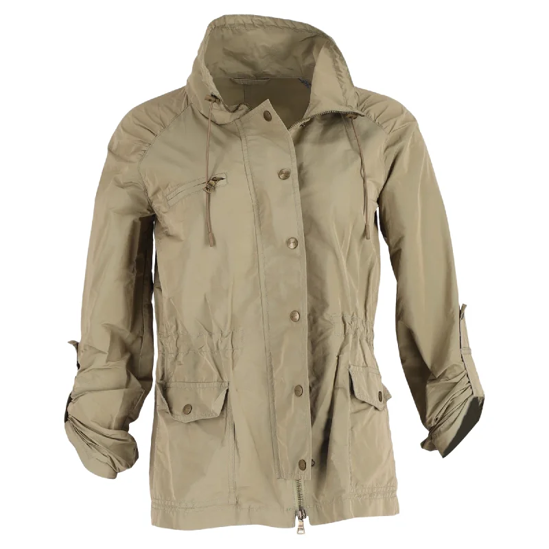 Etro Zipped and Buttoned Parka Jacket in Olive Nylon Trendy Long Hooded Parka