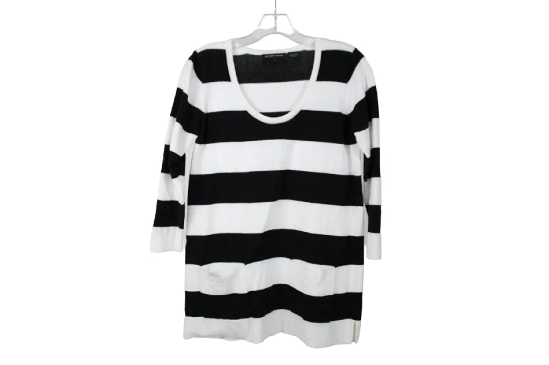 Jeanne Pierre Black White Striped Sweater | S Graphic Sweater Embroidered Appliqued