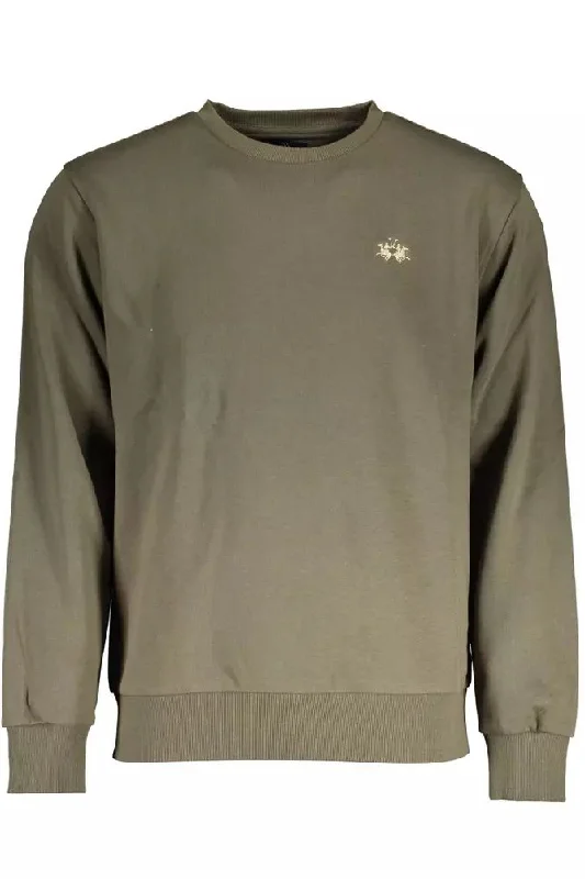 Green Cotton Men Sweater Fleece Sweater Nylon Polyester