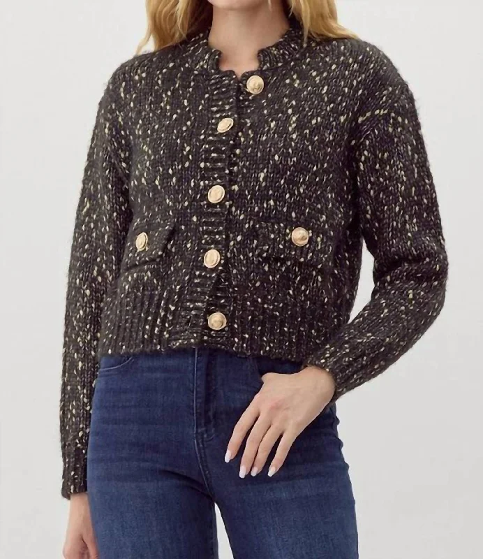 Matilda Cardigan In Black Boat Neck Shawl Collar Notched Collar