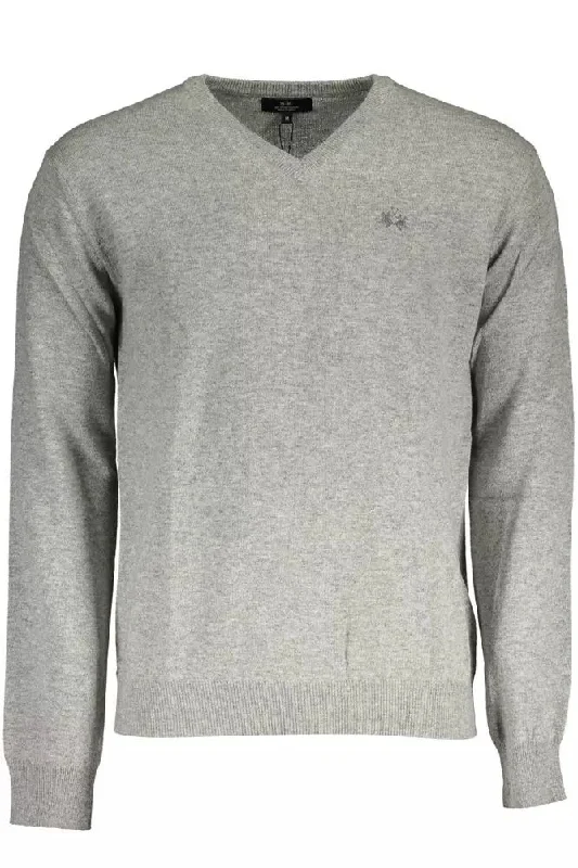 Gray Wool Men Sweater Nylon Fabric Polyester Fabric Spandex Fabric
