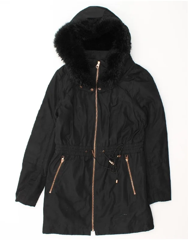 TED BAKER Womens Loose Fit Hooded Parka Jacket Size 2 Small Black Elegant Tailored Parka Jacket TED BAKER Womens Loose Fit Hooded Parka Jacket Size 2 Small Black Elegant Tailored Parka Jacket
