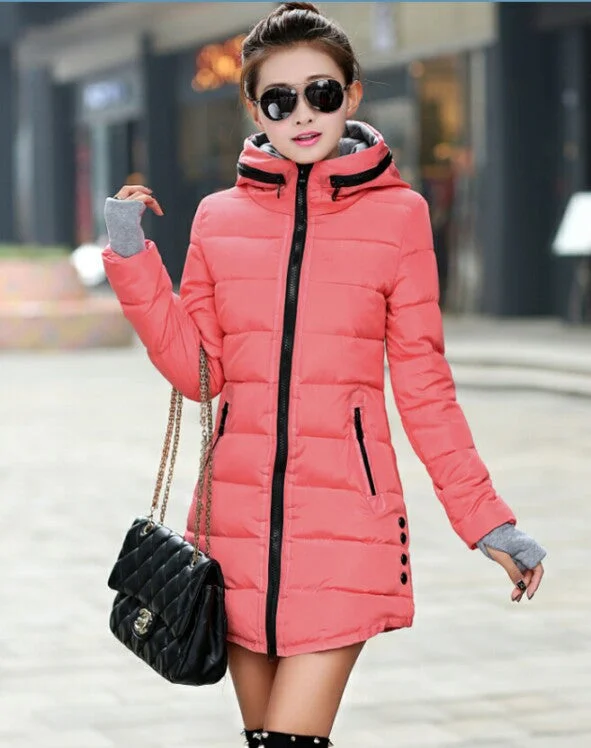 Women's Jacket Winter Medium-Long Down Cotton Parka Plus Size Coat Slim Ladies Casual Clothing Slim Fit Parka Jacket