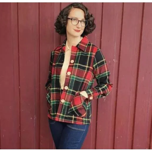 Star Struck Clothing Jacket in Green and Red Plaid Denim Fabric Leather Fabric Suede Fabric Star Struck Clothing Jacket in Green and Red Plaid Denim Fabric Leather Fabric Suede Fabric