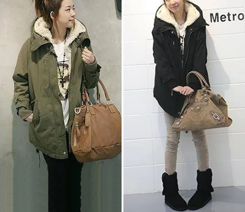 Women Coat Long Sleeve Zipper Thicken Fleece Hooded Parka Overcoat Jacket Outerwear Plus Size Clothing Softshell Outdoor Parka Jacket