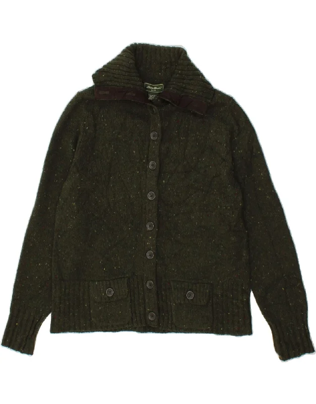 EDDIE BAUER Womens Cardigan Sweater UK 16 Large Green Flecked Lambswool Welt Pockets Slit Pockets Flap Pockets EDDIE BAUER Womens Cardigan Sweater UK 16 Large Green Flecked Lambswool Welt Pockets Slit Pockets Flap Pockets